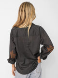 Lived In Applique Cotton Button Down - Charcoal