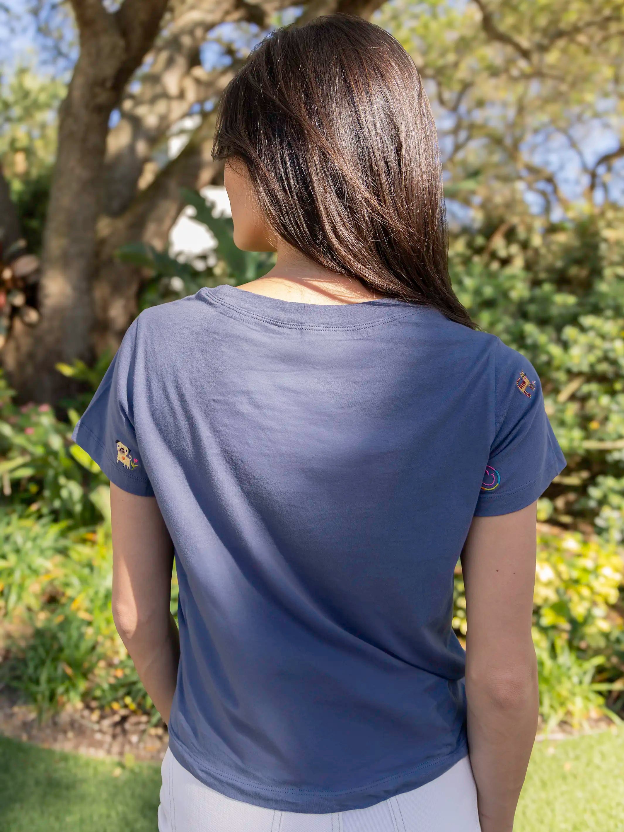Fave Little Things Embroidered Tee - Indigo Doodle