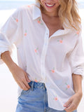 Barcelona Embroidered Cotton Button Down - White Floral
