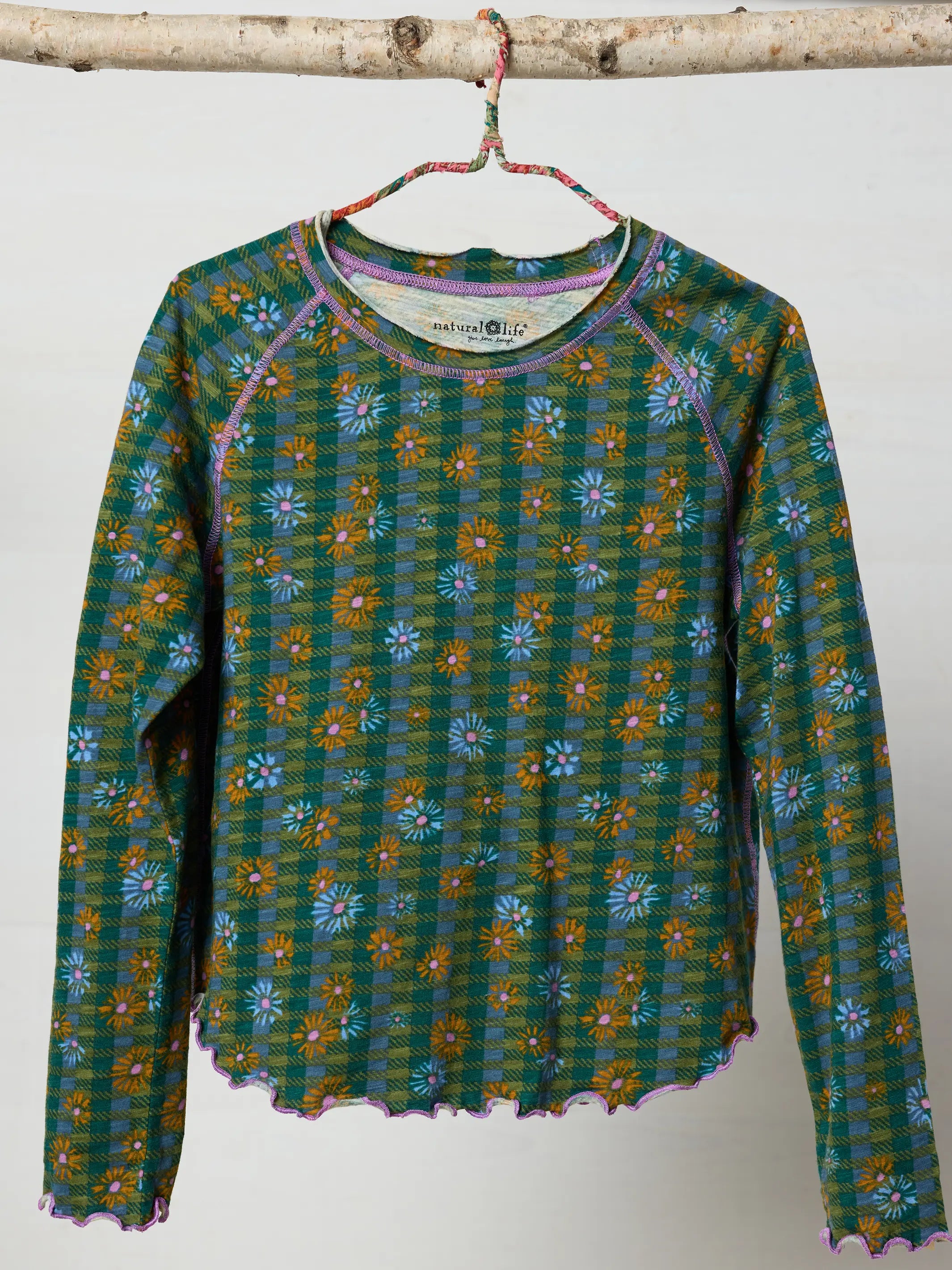 Lily Cotton Long Sleeve Tee Shirt - Hudson Valley Plaid Pine