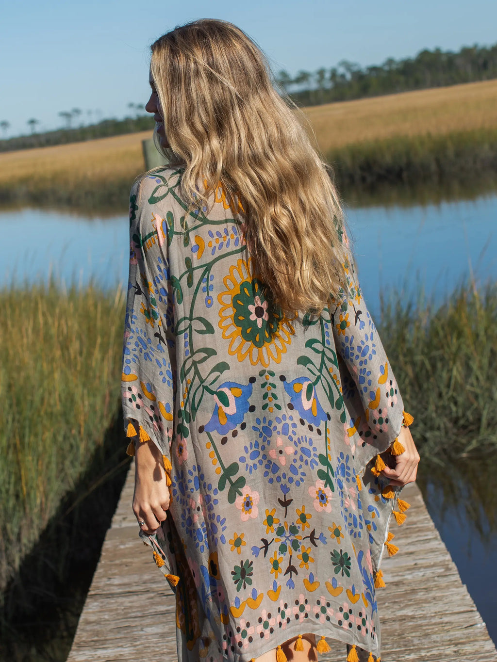 Soleil Tassel Kimono - Light Grey Mandala
