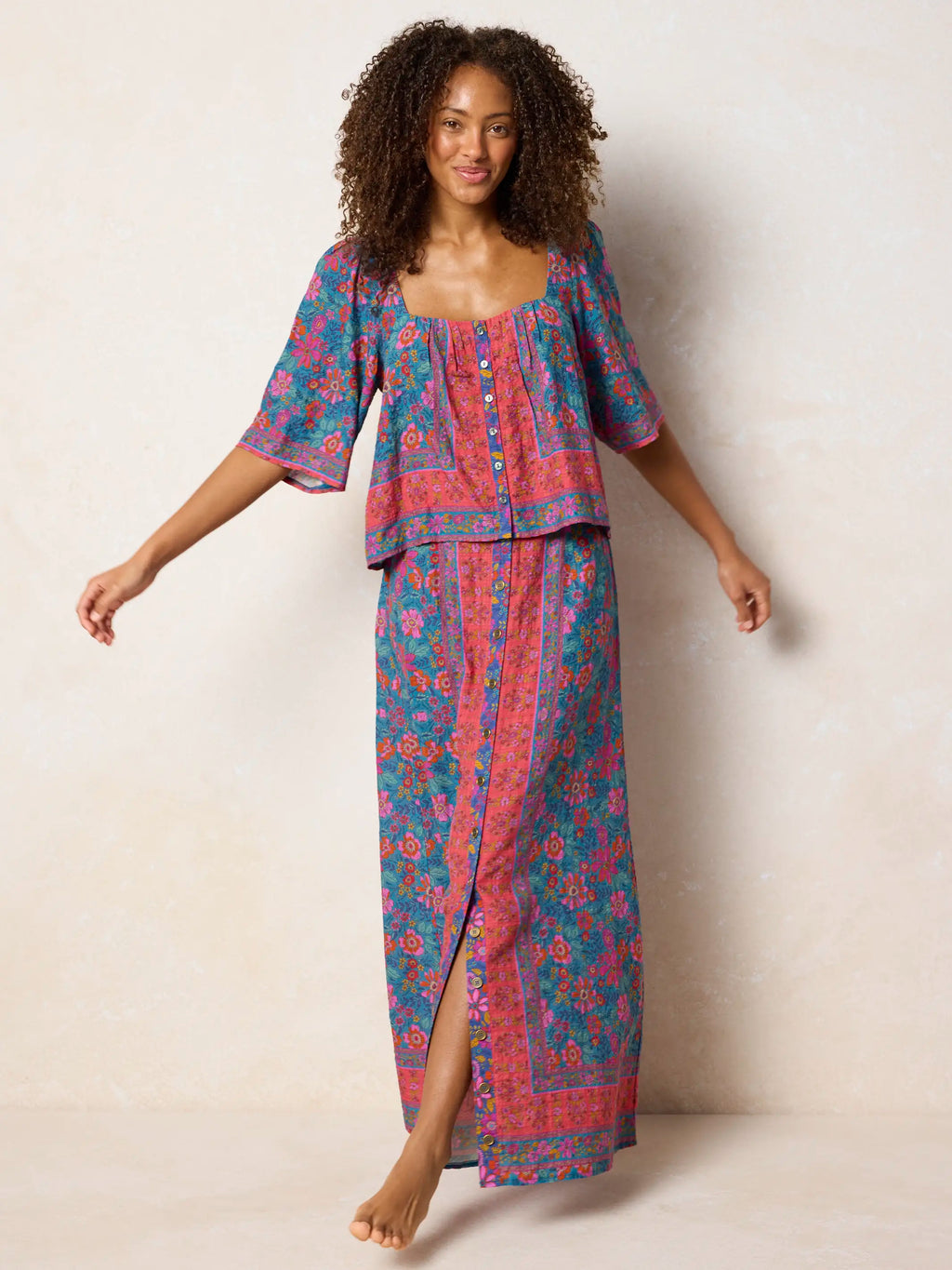 Kalli Top - Teal Boho Border Scarf