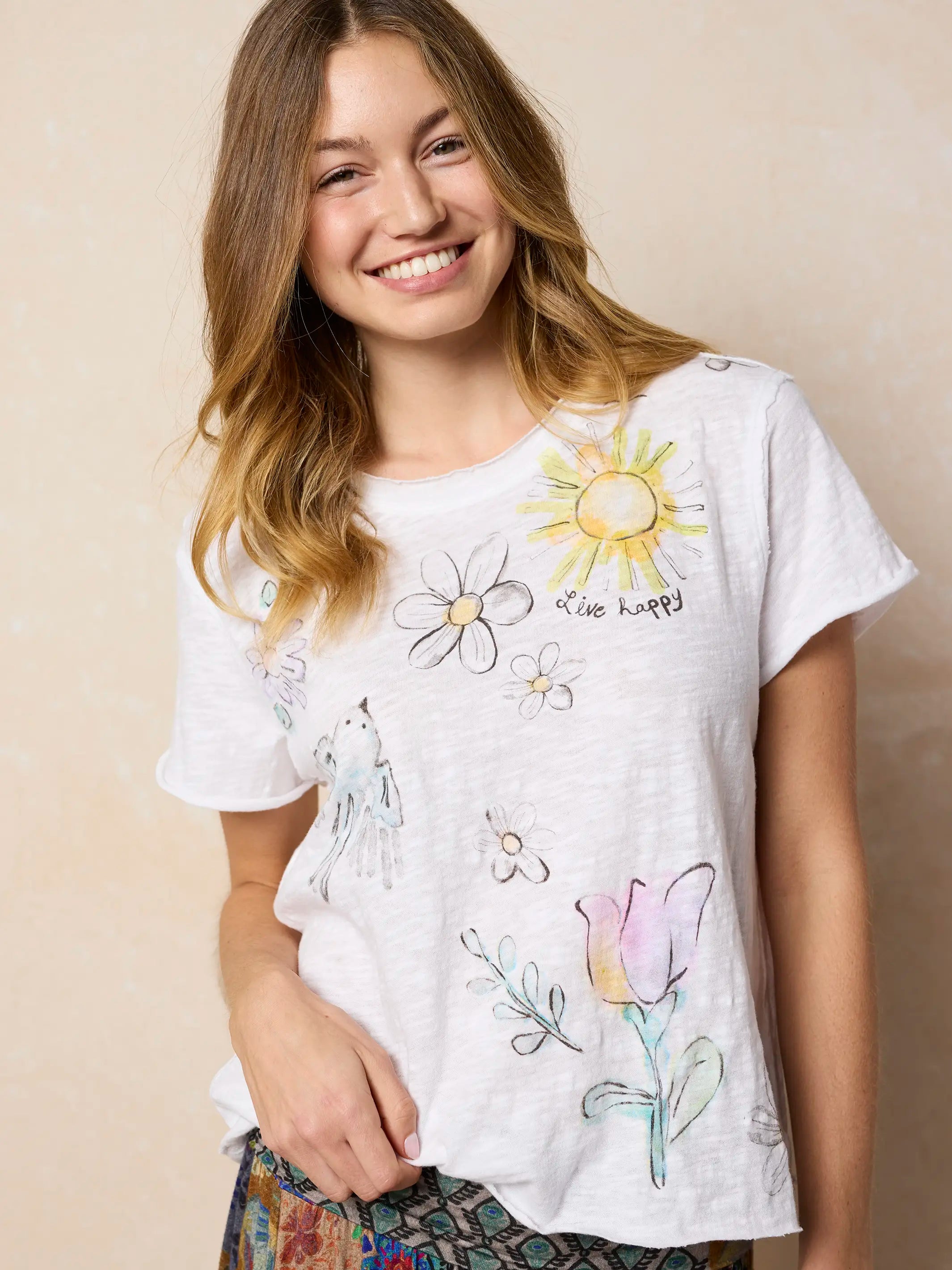 Aiden Cotton Tee - White Live Happy