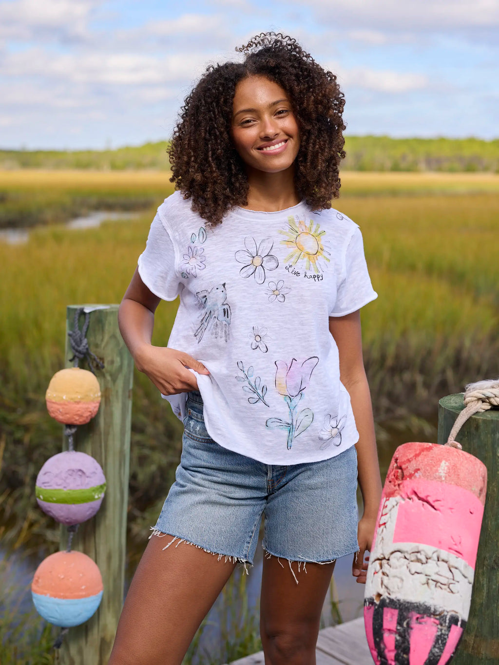 Aiden Cotton Tee - White Live Happy
