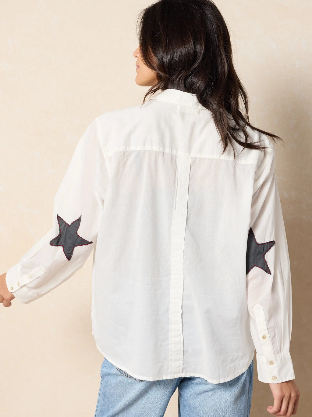 Lived In Applique Cotton Button Down - Ivory