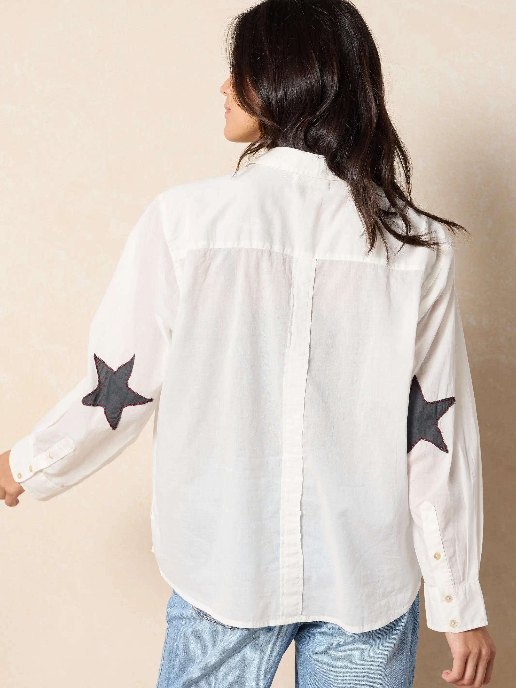 Lived In Applique Cotton Button Down - Ivory