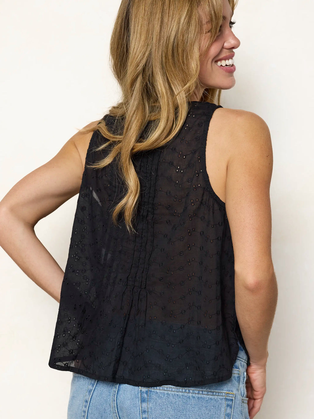 Savannah Cotton Eyelet Top - Black