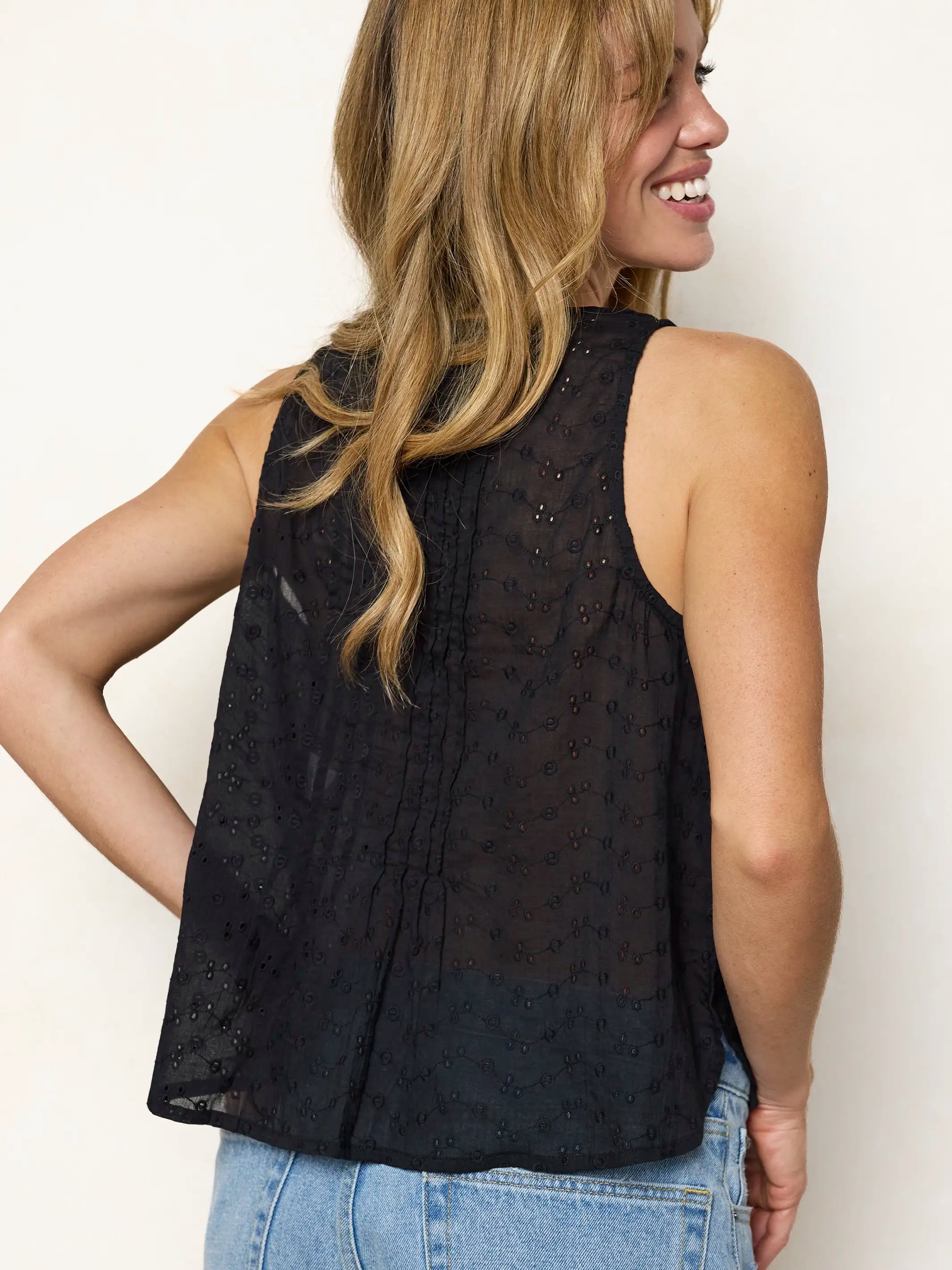 Savannah Cotton Eyelet Top - Black