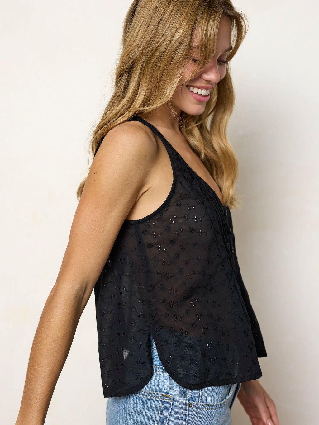 Savannah Cotton Eyelet Top - Black