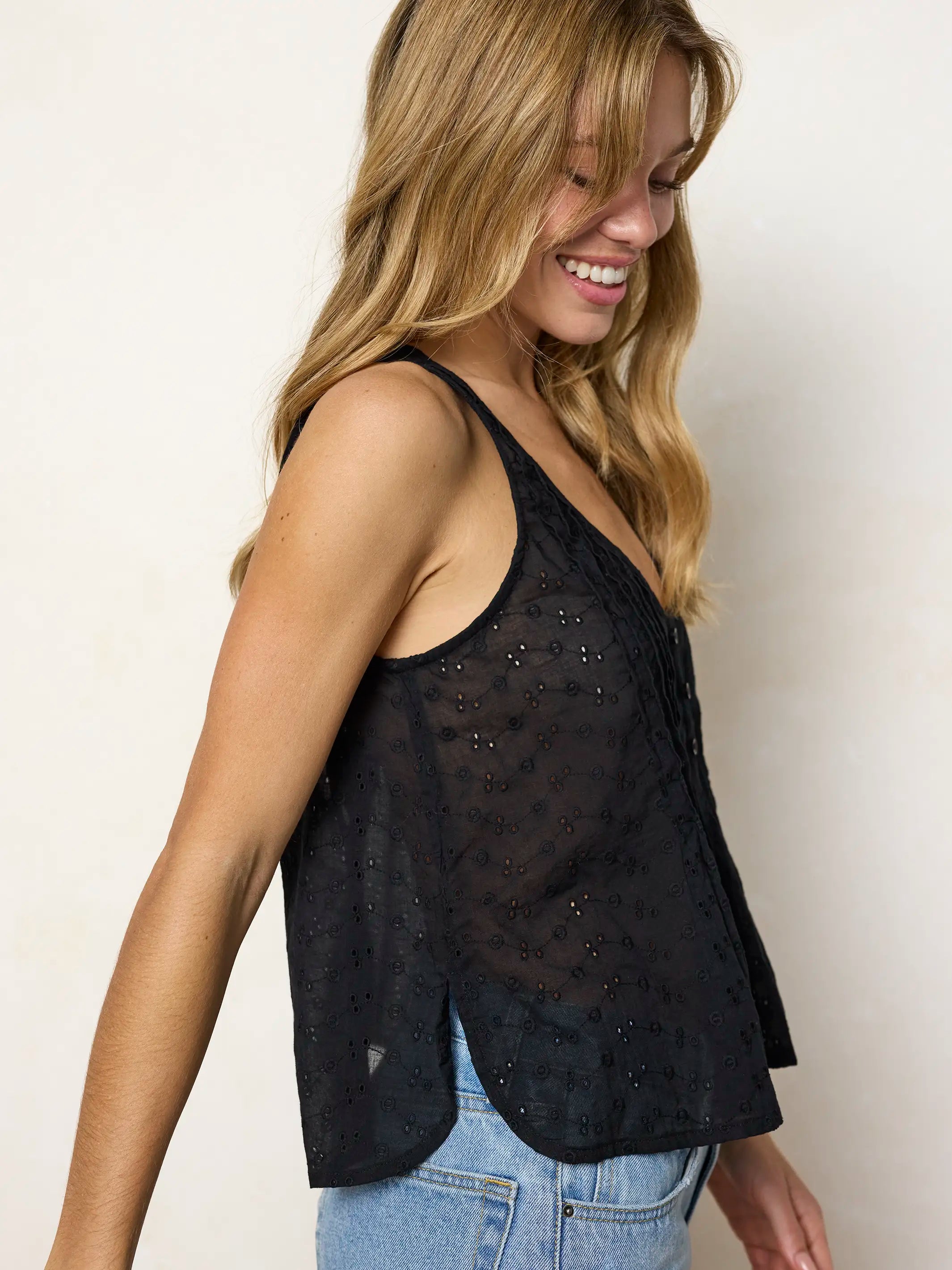 Savannah Cotton Eyelet Top - Black