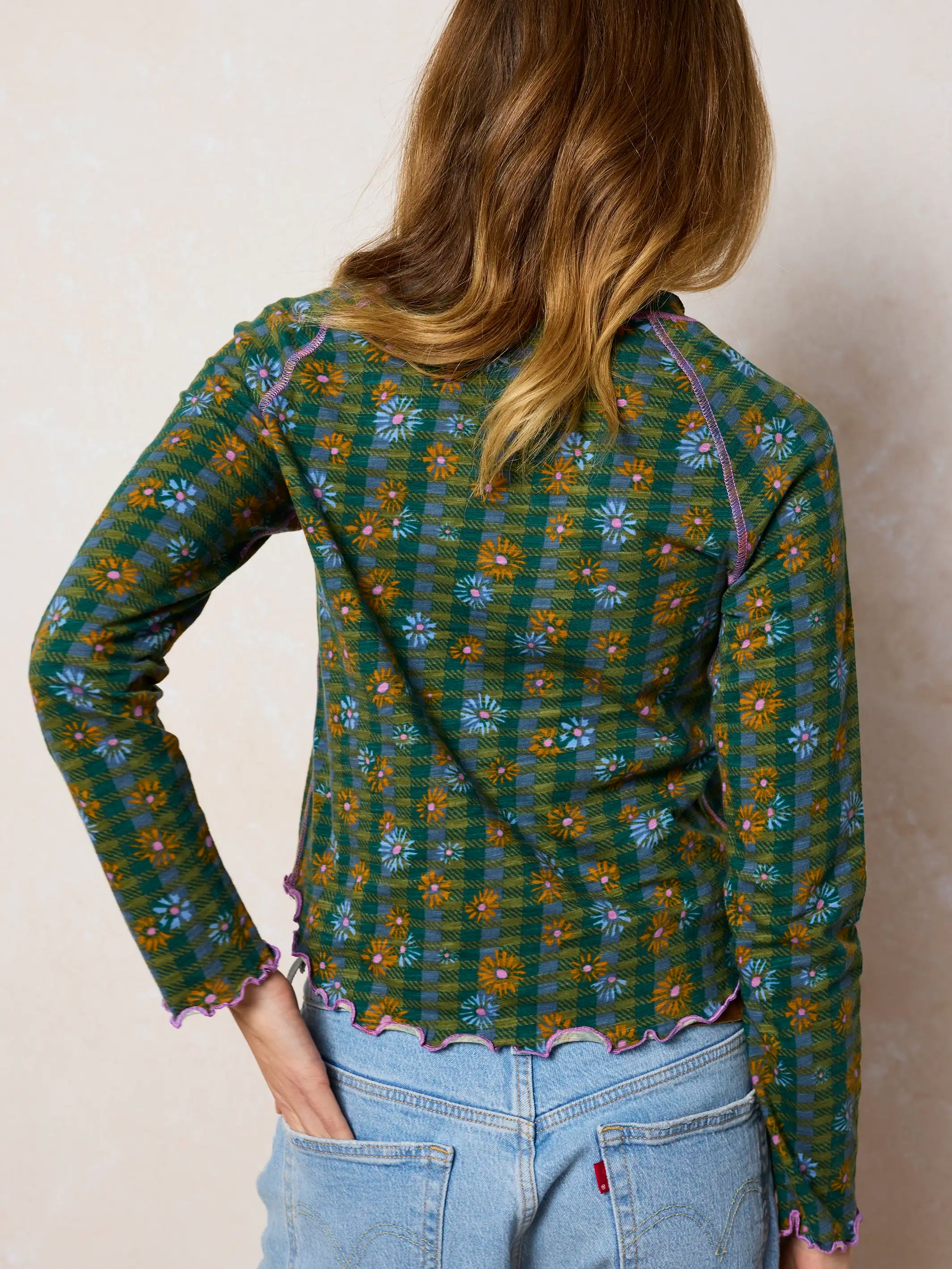 Lily Cotton Long Sleeve Tee Shirt - Hudson Valley Plaid Pine