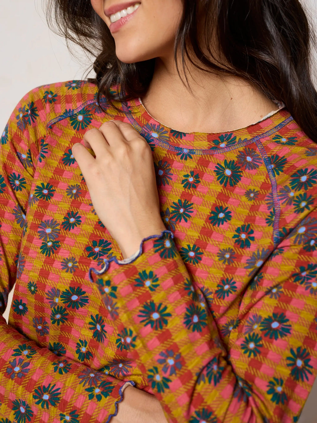 Lily Cotton Long Sleeve Tee Shirt - Hudson Valley Plaid Rust