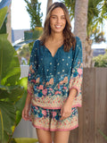 Maribel Top - Dark Teal Carnations