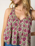 Savannah Cotton Sleeveless Top - Cream Red Lotus