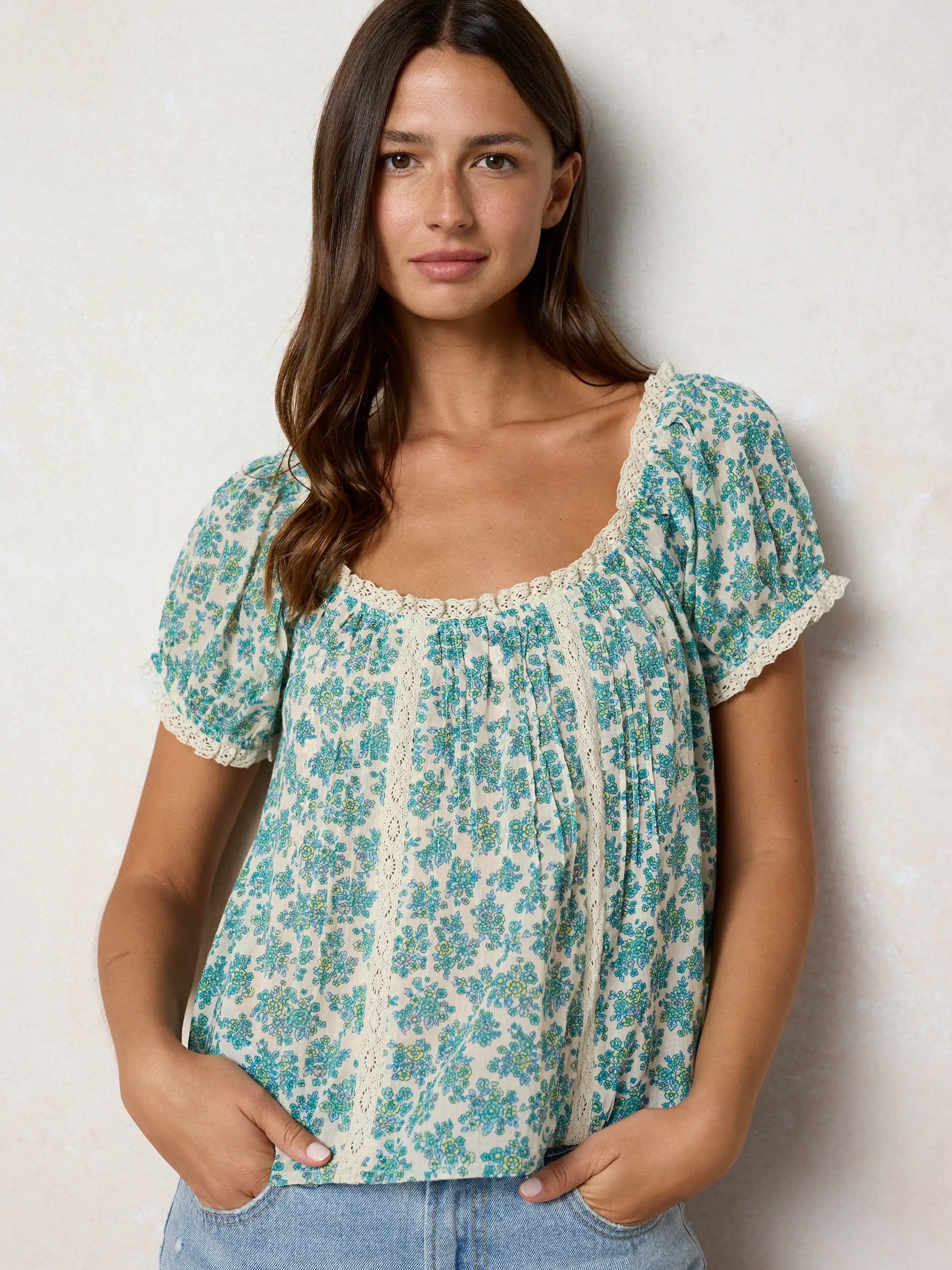 Sweet Nothings Embroidered Cotton Top - Cream Folk Ditsy