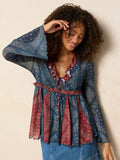 Sierra Ruffle Mesh Top - Classic Bandana Blue