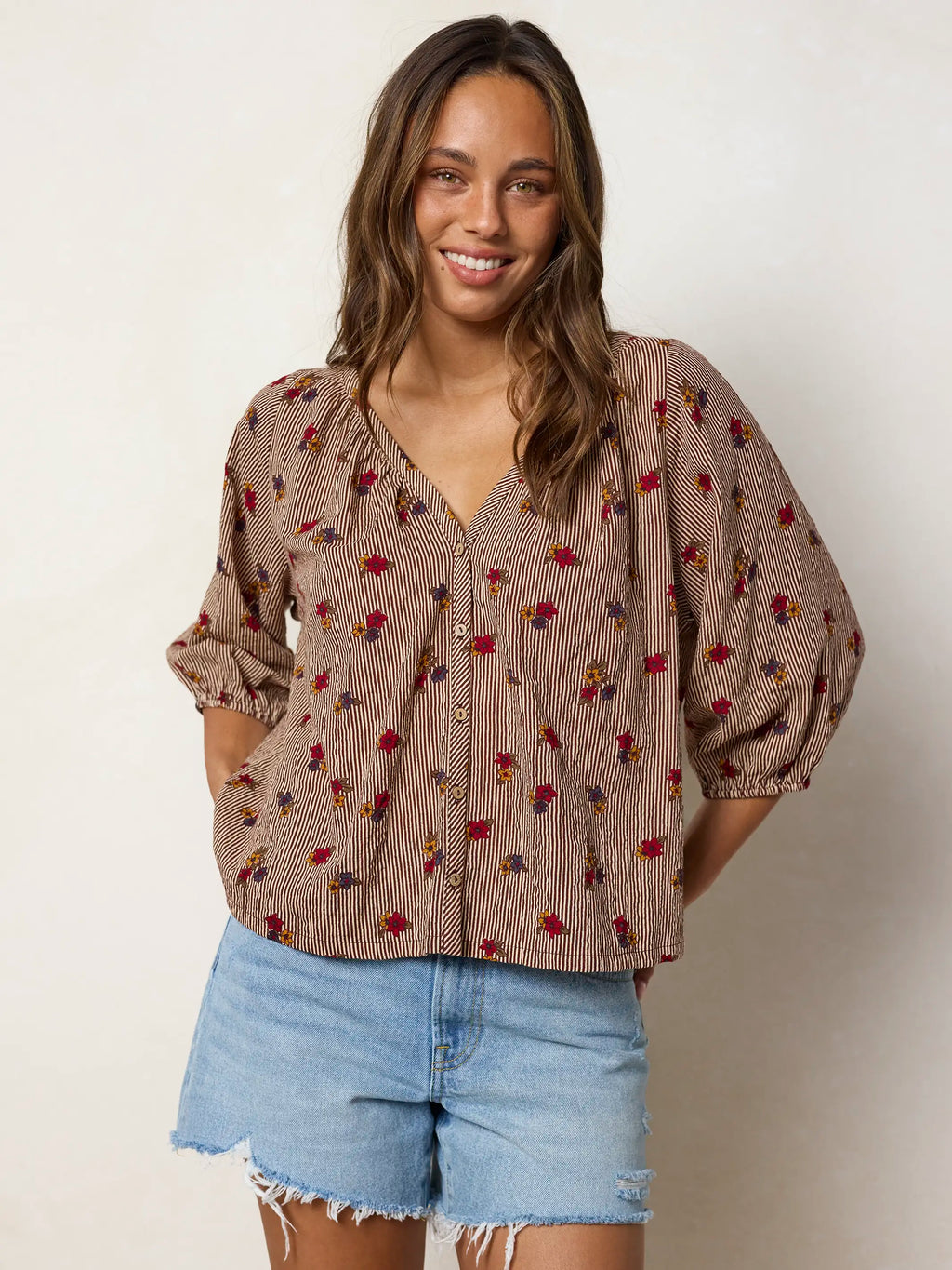 Abby Blouse - Ditsy Garden Stripe