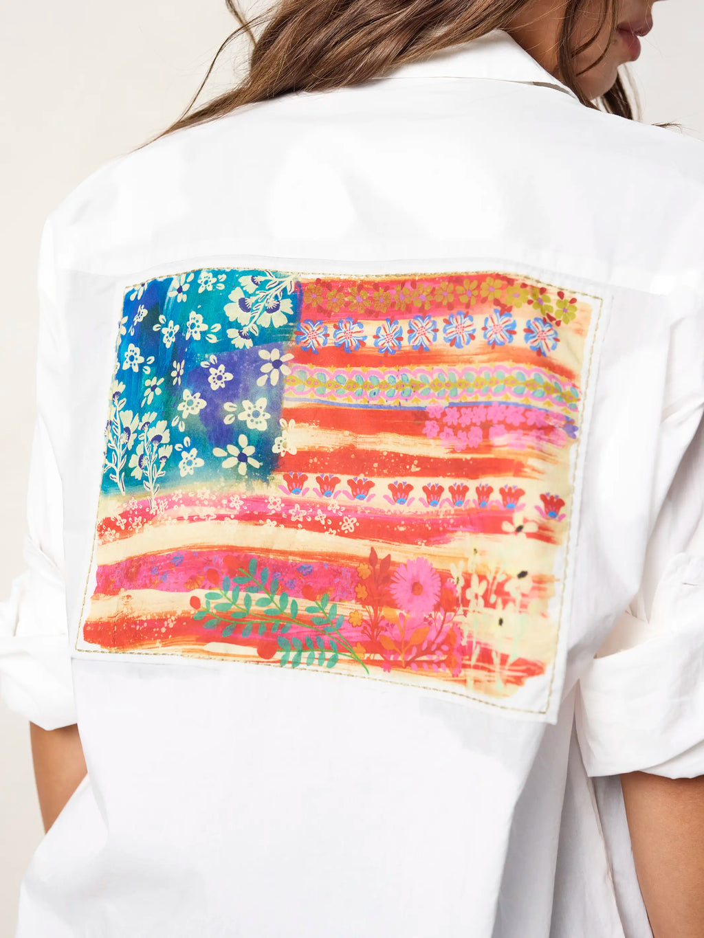 Lived In Applique Cotton Button Down - American Flag